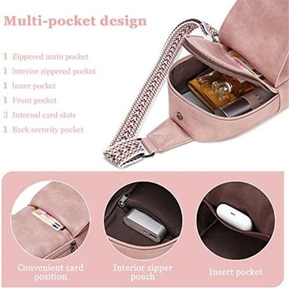 Sling Bag Leather Chest Bag Pink - Picture 6 of 6